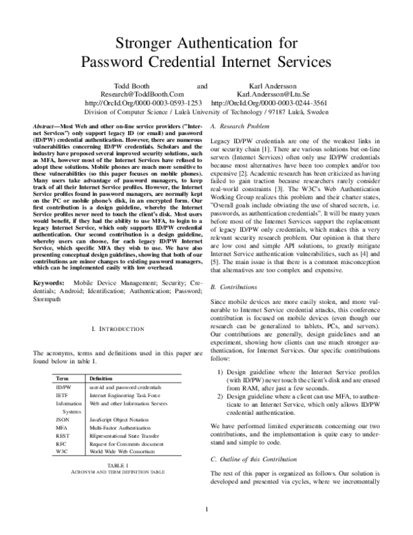 (PDF) Stronger authentication for password credential Internet Services
