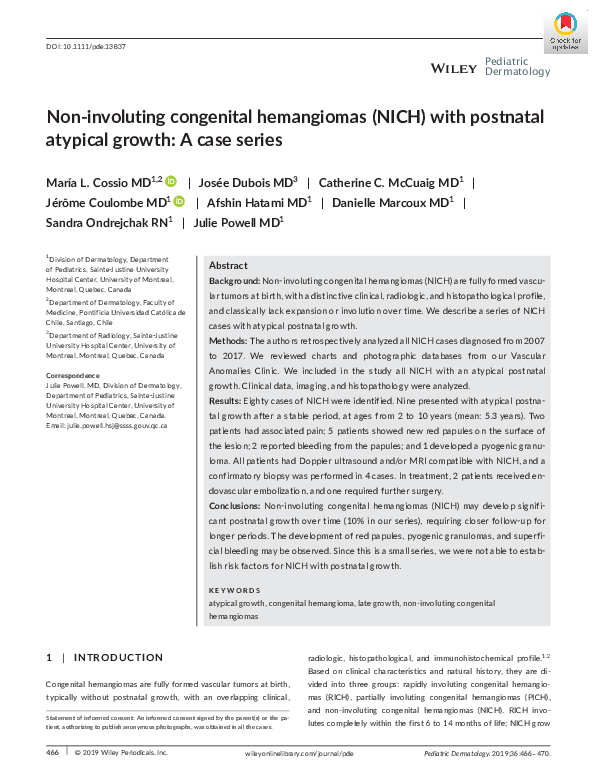 (PDF) Non‐involuting congenital hemangiomas ( NICH ) with postnatal ...