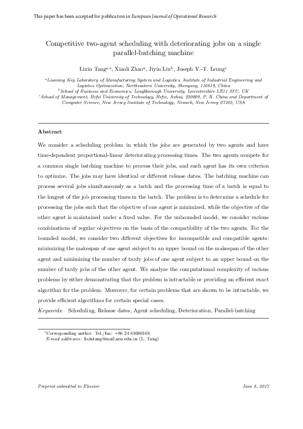 (PDF) Competitive two-agent scheduling with deteriorating jobs on a ...