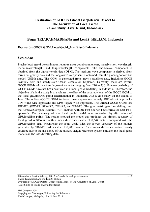 (PDF) Evaluation of GOCE's Global Geopotential Model to The Accuration ...