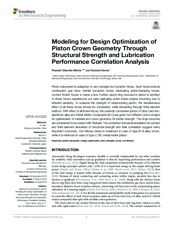 (PDF) Modeling for Design Optimization of Piston Crown Geometry Through ...