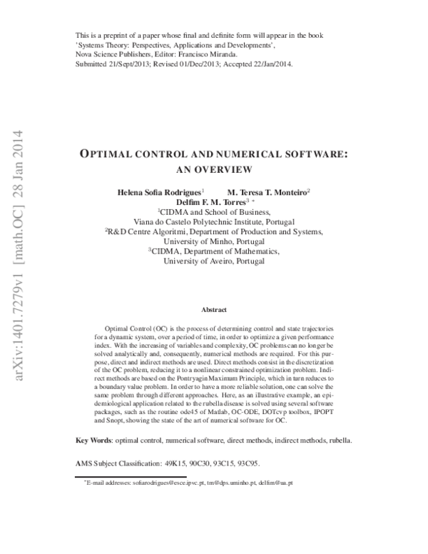 (PDF) Optimal control and numerical software: an overview