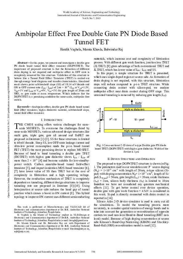 (PDF) Ambipolar Effect Free Double Gate PN Diode Based Tunnel FET