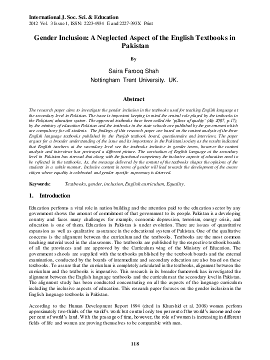 (PDF) Gender Inclusion : A Neglected Aspect of the English Textbooks in ...