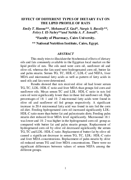 (PDF) Effect of Different Types of Dietary Fat on the Lipid Profile of Rats