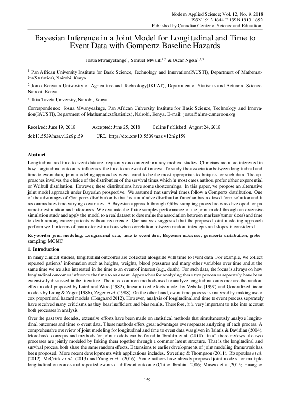 (PDF) Bayesian Inference in a Joint Model for Longitudinal and Time to ...