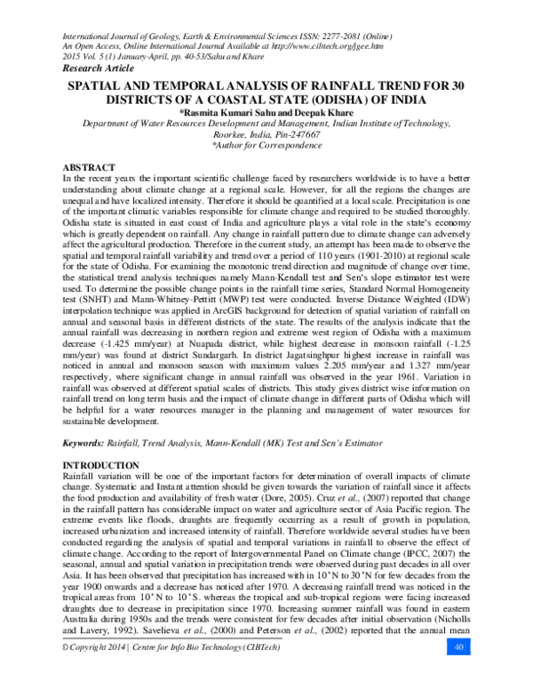 (PDF) Spatial and Temporal Analysis of Rainfall Trend for 30 Districts ...