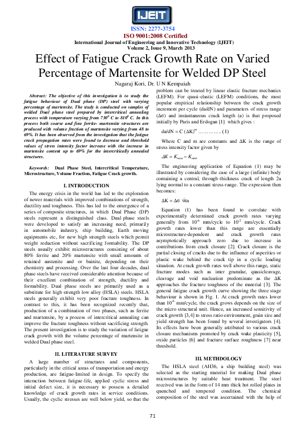(PDF) Effect of Fatigue Crack Growth Rate on Varied Percentage of ...