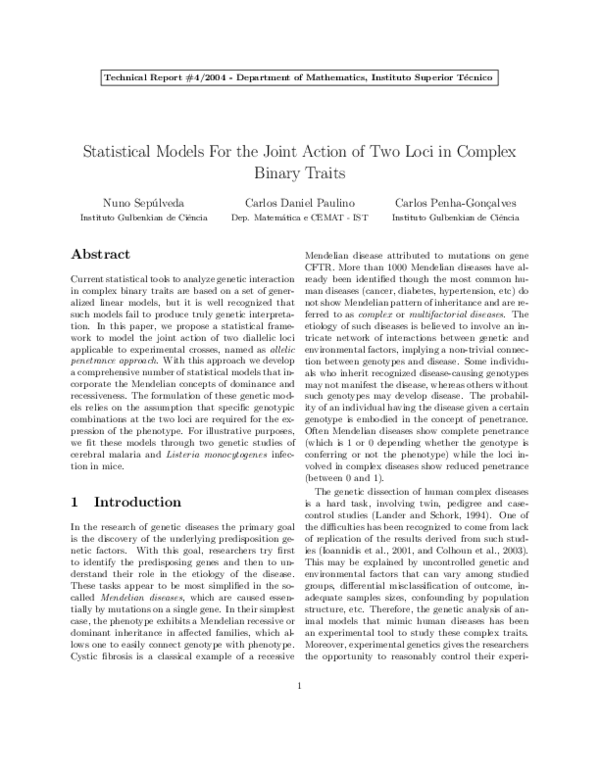 (PDF) Statistical models for the joint action of two loci in complex ...