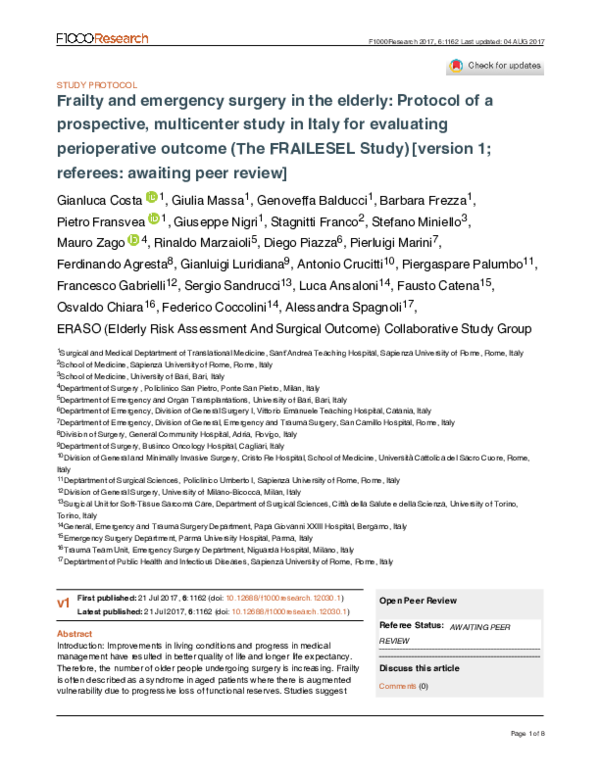 (PDF) Frailty and emergency surgery in the elderly: Protocol of a ...