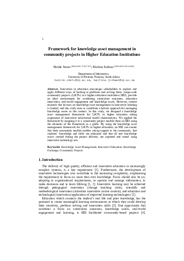(PDF) Framework for Knowledge Asset Management in Community Projects in ...