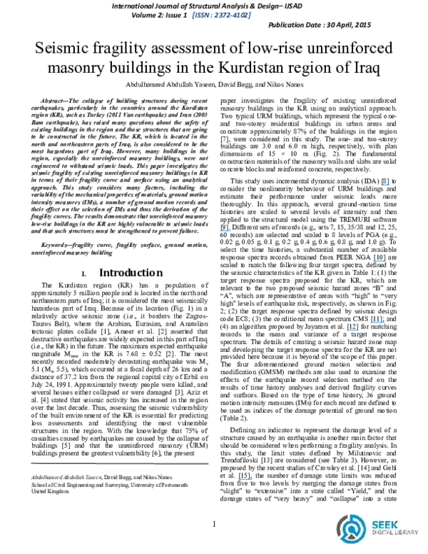(PDF) Seismic fragility assessment of low-rise unreinforced masonry ...