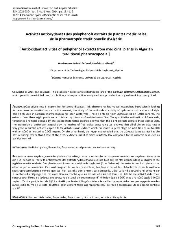 (PDF) Antioxidant activities of polyphenol extracts from medicinal ...