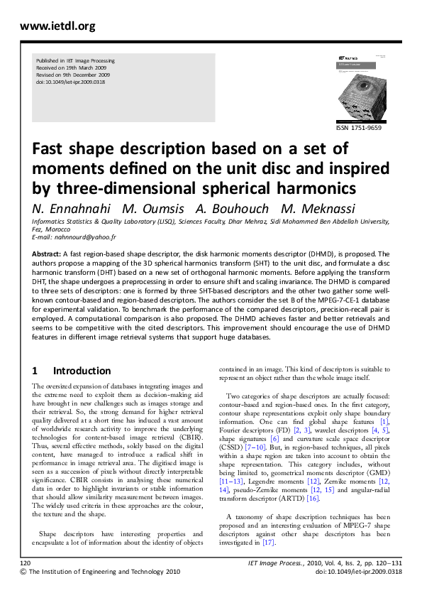 (PDF) Fast shape description based on a set of moments defined on the ...