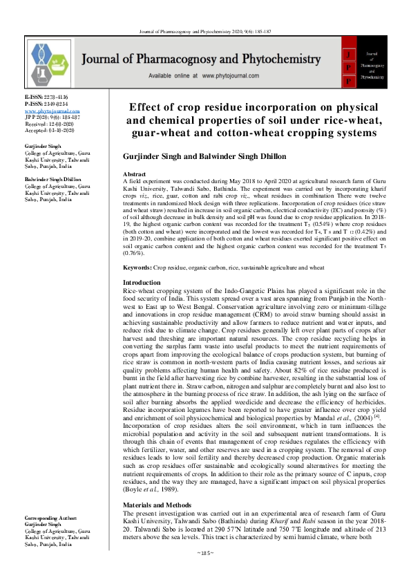 (PDF) Effect of crop residue incorporation on physical and chemical ...