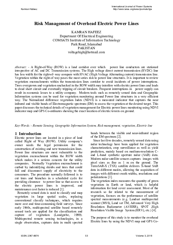(PDF) Risk management of overhead electric power lines