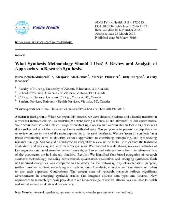 (PDF) What Synthesis Methodology Should I Use? A Review and Analysis of ...