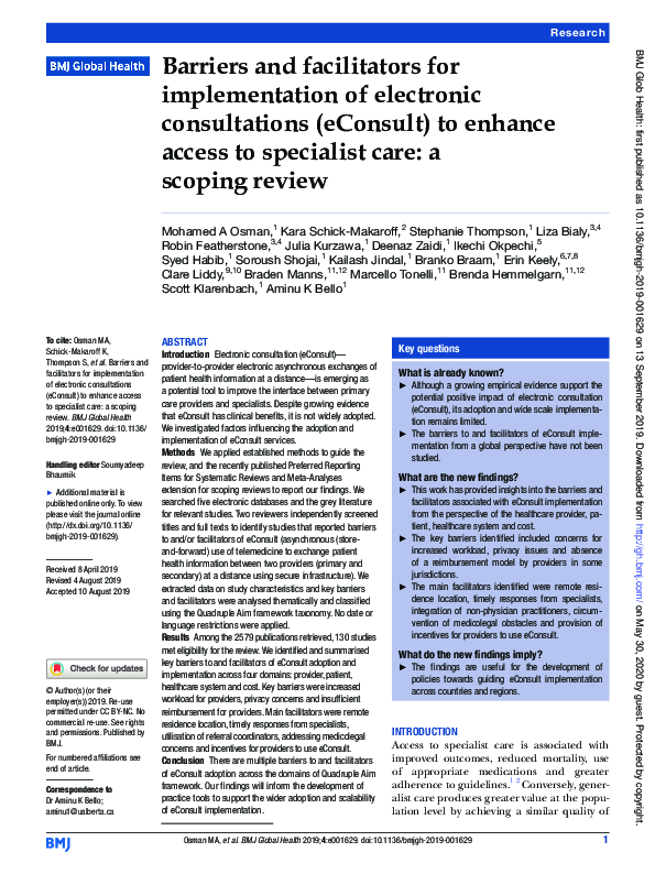 (PDF) Barriers and facilitators for implementation of electronic ...