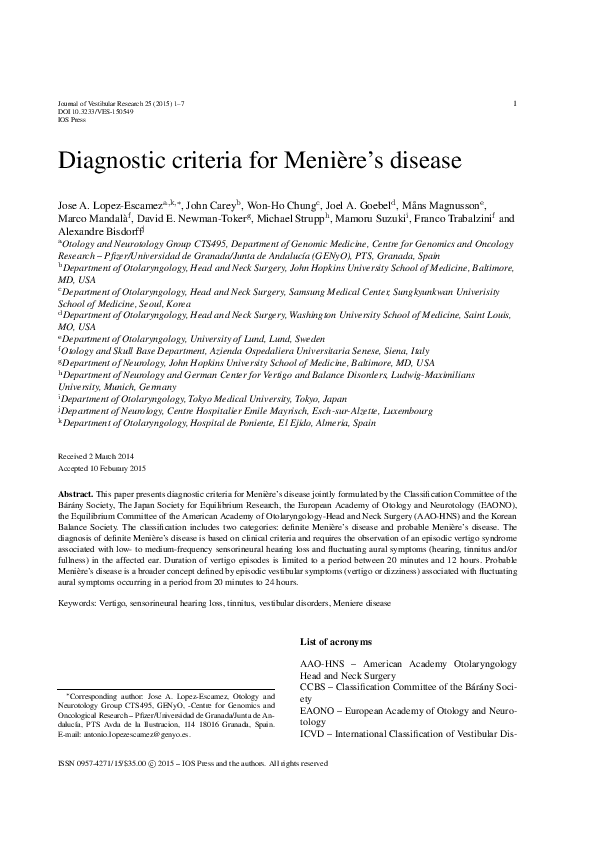 (PDF) [Diagnostic criteria for Meniere's disease] Michael Strupp