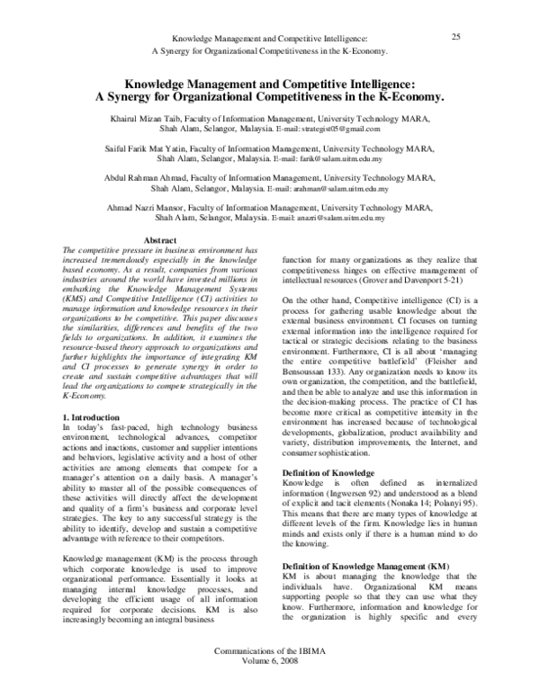 (PDF) Knowledge Management and Competitive Intelligence: A Synergy for ...