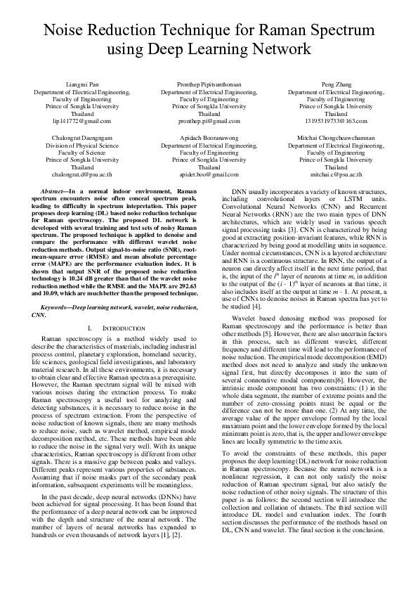 (PDF) Noise Reduction Technique for Raman Spectrum using Deep Learning ...