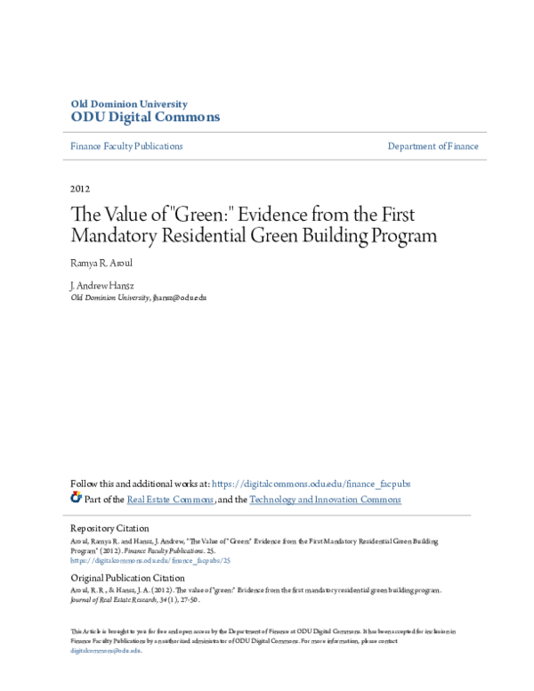 Image showcasing (PDF) Impact of Mandatory Green Building on Home Values