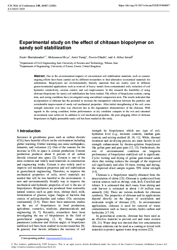 (PDF) Experimental study on the effect of chitosan biopolymer on sandy ...