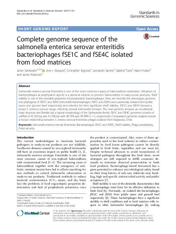 (PDF) Complete genome sequence of the salmonella enterica serovar ...