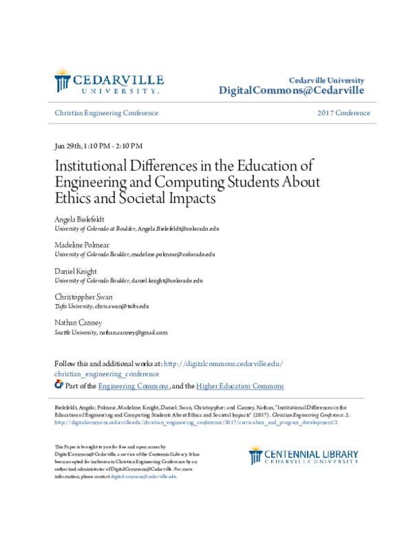 (PDF) Institutional Differences in the Education of Engineering and ...