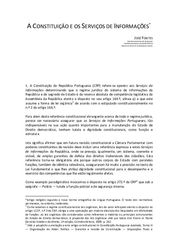 A constituição e os serviços de informações