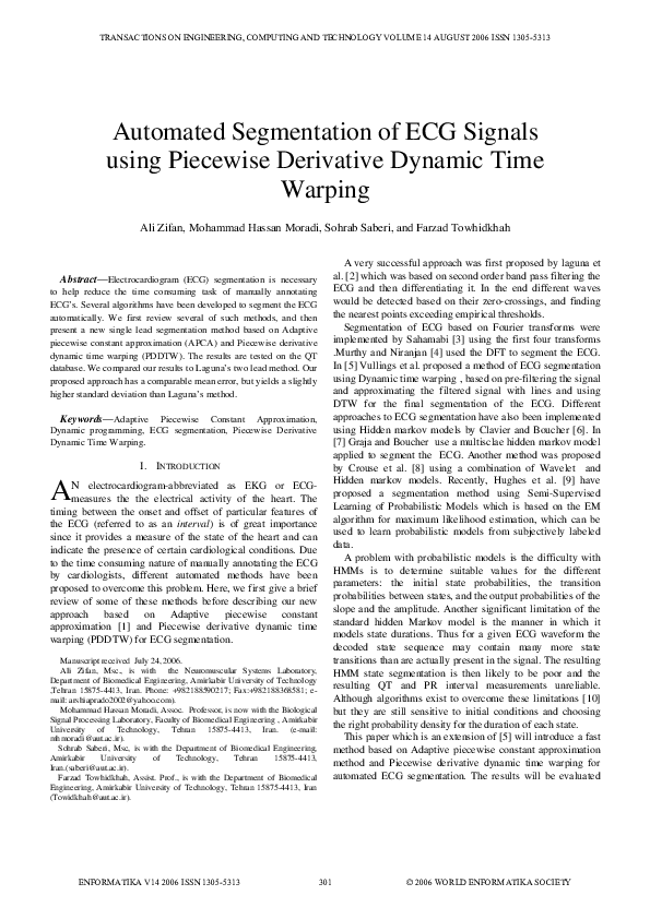 (PDF) Automated Segmentation of ECG Signals Using Piecewise Derivative ...