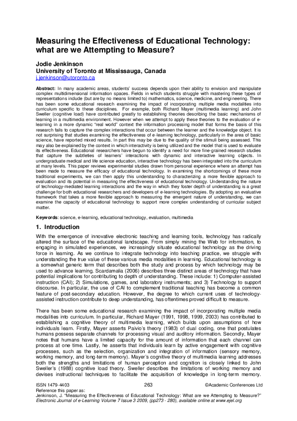 (PDF) Measuring the Effectiveness of Educational Technology: What Are ...