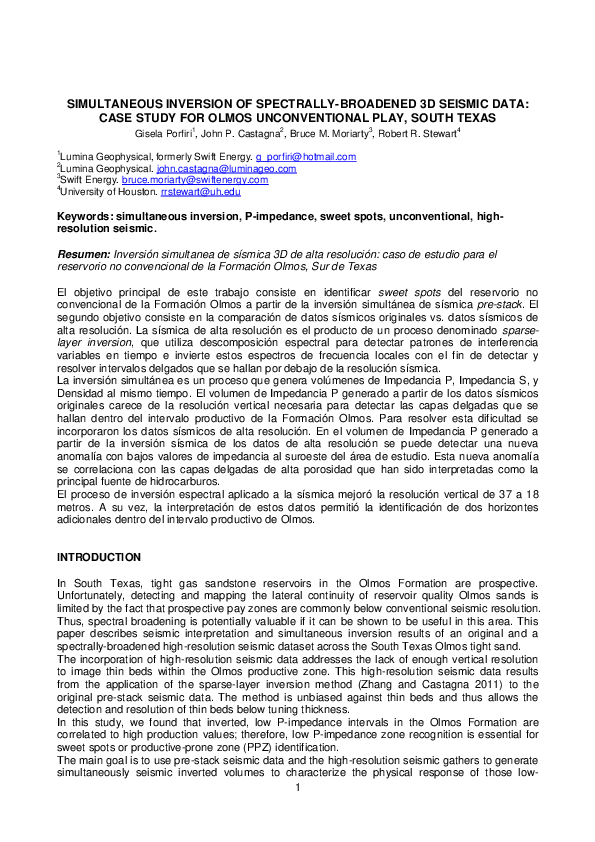 (PDF) 1 Simultaneous Inversion of Spectrally-Broadened 3 D Seismic Data ...
