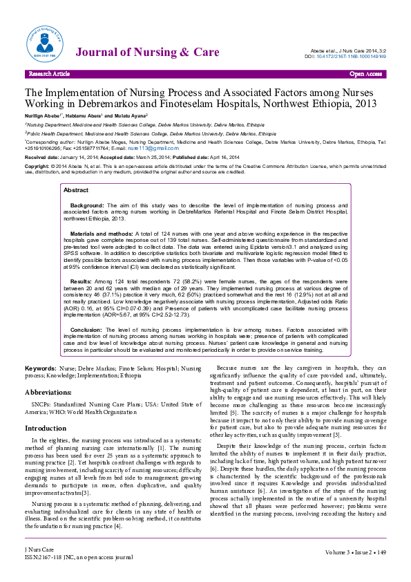 (PDF) The Implementation of Nursing Process and Associated Factors ...