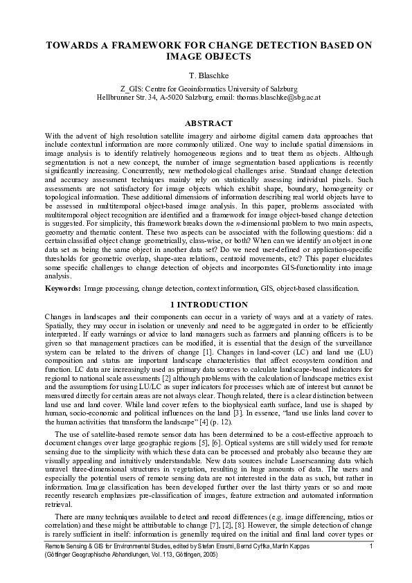 (PDF) A framework for change detection based on image objects