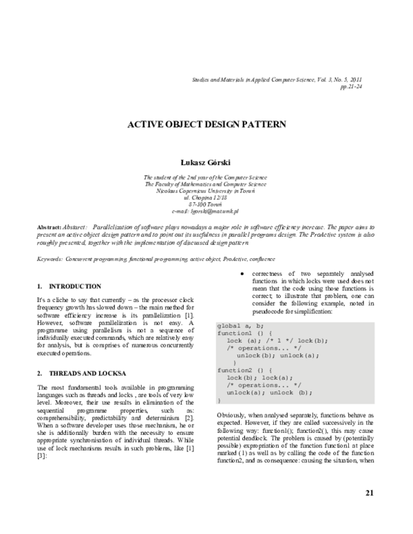 (PDF) Active object design pattern