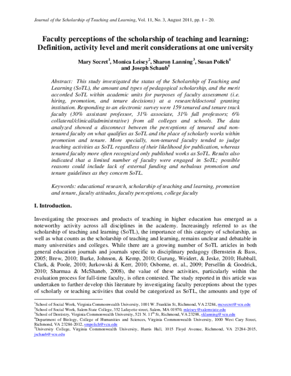 (PDF) Faculty Perceptions of the Scholarship of Teaching and Learning ...
