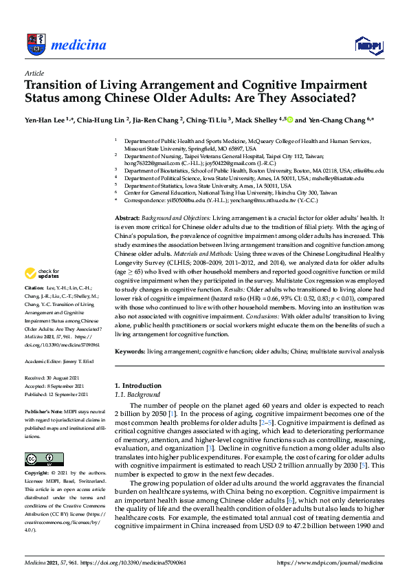 (PDF) Transition of Living Arrangement and Cognitive Impairment Status ...