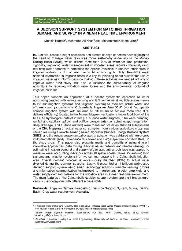 (PDF) A Decision Support System for Matching Irrigation Demand and ...