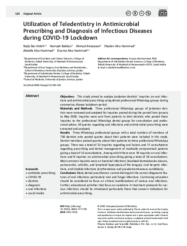 (PDF) Utilization of Teledentistry in Antimicrobial Prescribing and ...
