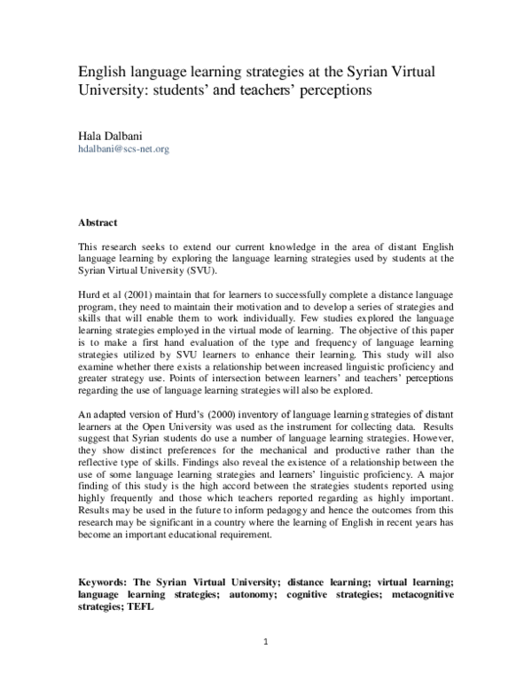  pdf english language learning strategies at the syrian virtual