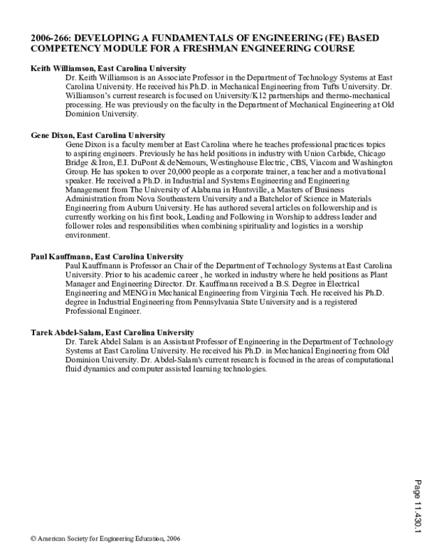 (PDF) Developing A Fundamentals Of Engineering (Fe) Based Competency ...