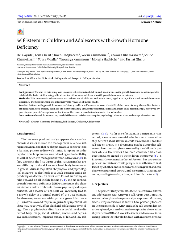 (PDF) Self-Esteem in Children and Adolescents with Growth Hormone ...