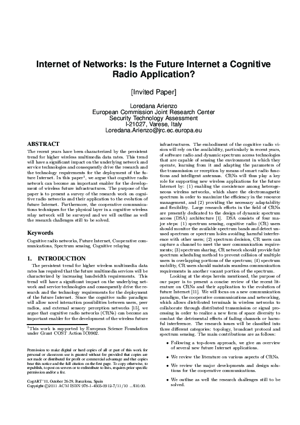 (PDF) Internet of networks: is the future internet a cognitive radio ...