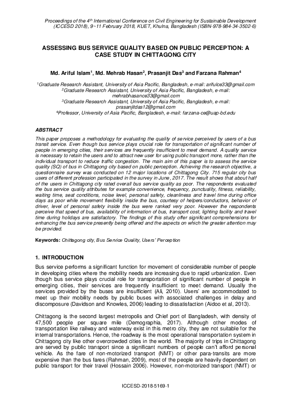 (PDF) Assessing Bus Service Quality Based on Public Perception : A Case ...