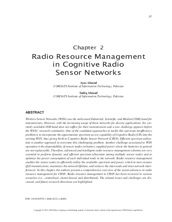 (PDF) Radio Resource Management in Cognitive Radio Sensor Networks