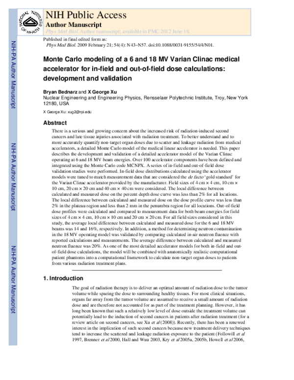 (PDF) Monte Carlo modeling of a 6 and 18 MV Varian Clinac medical ...