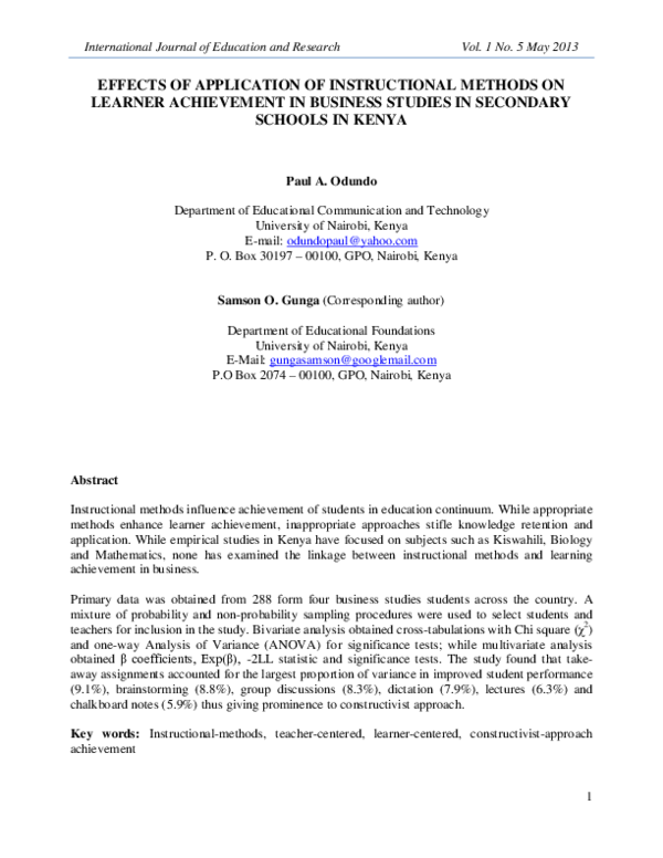 (PDF) Effects of Application of Instructional Methods on Learner ...