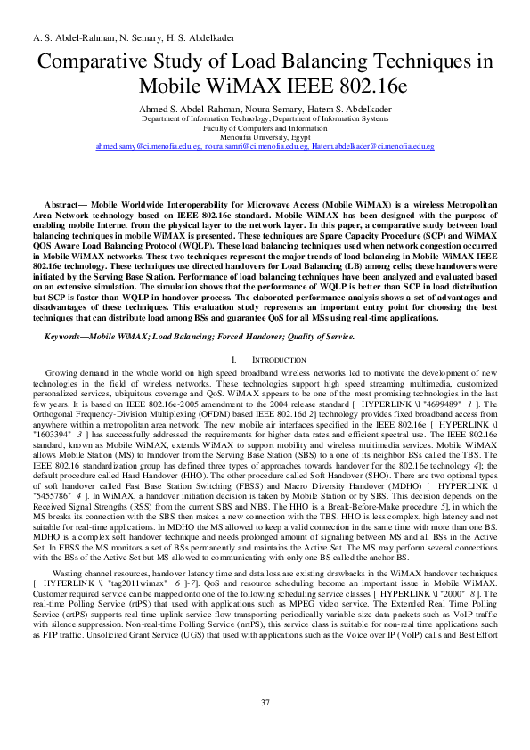 (PDF) Comparative Study of Load Balancing Techniques in Mobile WiMAX ...