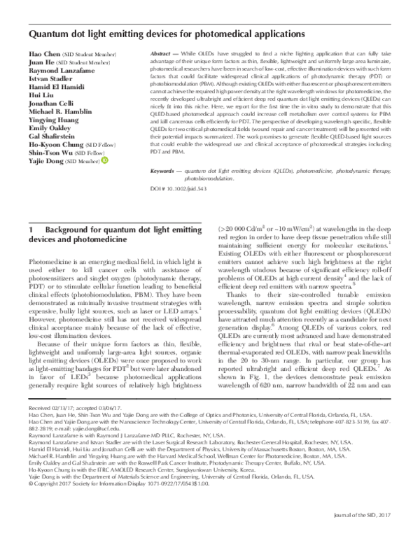 (PDF) Quantum dot light emitting devices for photomedical applications